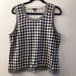 Talbots XL Gingham Check Tank Top Sweater Knit Shell Black & White Womens